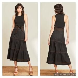 Veronica Beard Austyn Tiered Midi Dress Black Size Medium